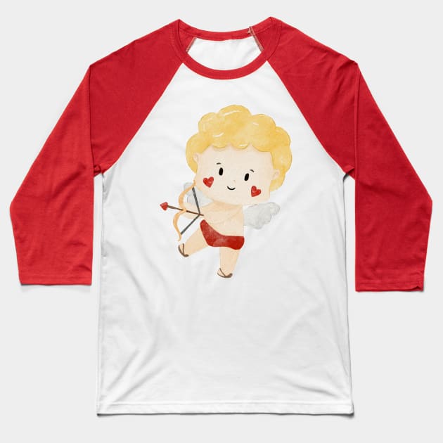 Cute Blonde Valentines day Angel Cupid Baseball T-Shirt by MutchiDesign